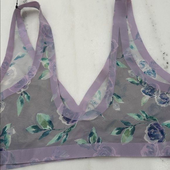 LUZ Floral Mesh medium mesh Bralette - Purple Floral.  New With Tag. - Picture 2 of 4